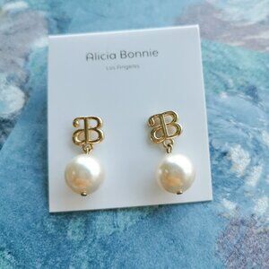 Alicia Bonnie Devotion LOGO Gold White Pearl Earrings